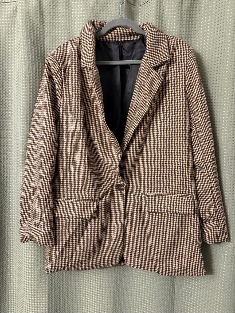 Tailored Women's Houndstooth Blazer Jacket - Brown/Black